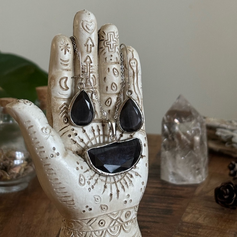 Black Teardrop Geometric Jewelry Set – Bohemian Necklace & Earrings